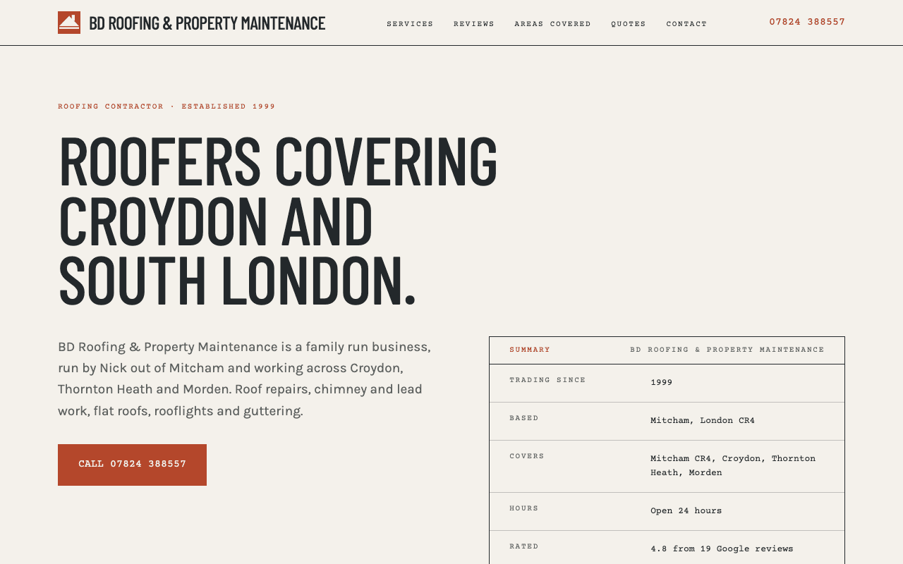 The BD Roofing homepage